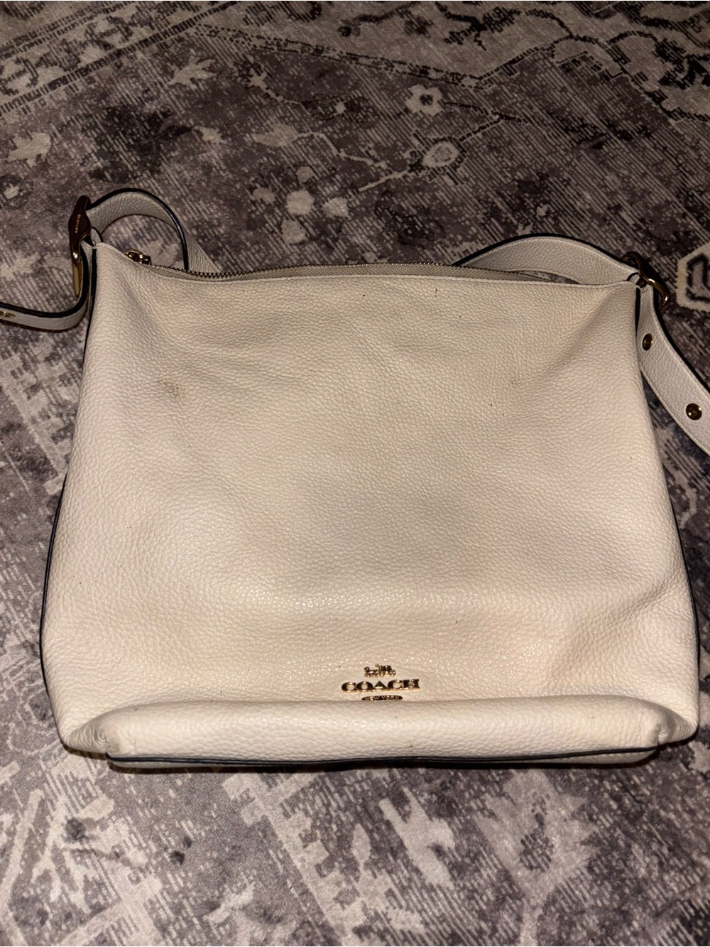 COACH White Pebbled Leather Crossbody Shoulder Bag with Gold Hardware